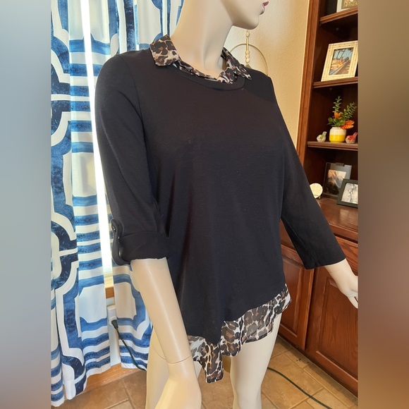 AGB Cheetah Print Layered Look Sweater Black Size Large - Picture 7 of 12